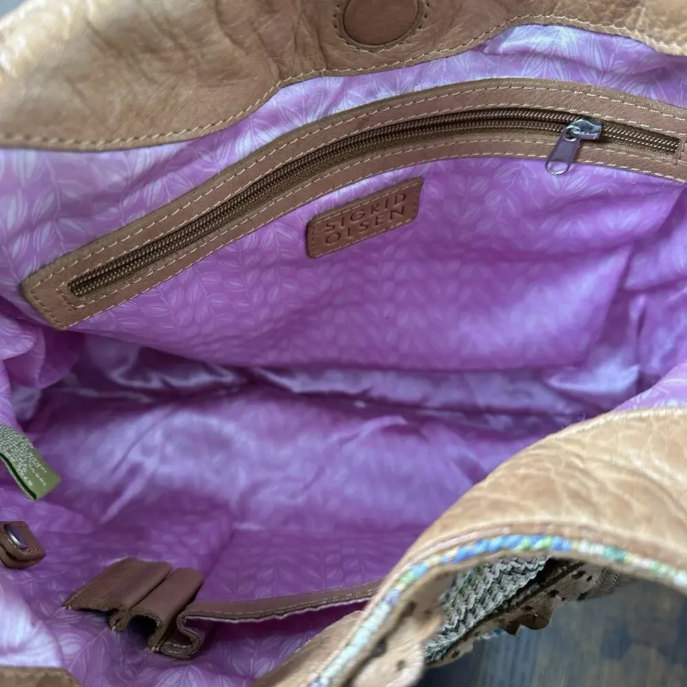 Sigrid Olsen Colorful Leather Hobo Bag Braided Handles Boho Hippie Festival